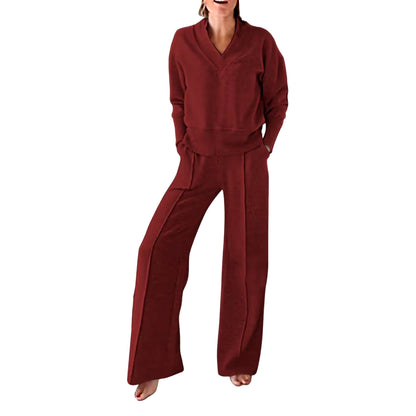 V-neck Top & Pants Two-piece Set
