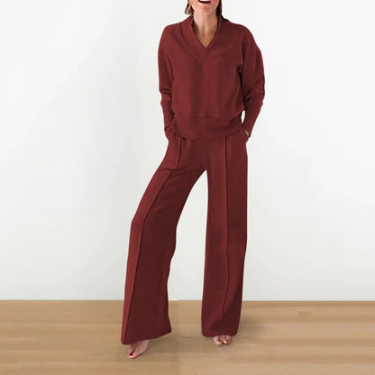 V-neck Top & Pants Two-piece Set